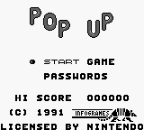 Pop Up title screen for GameBoy